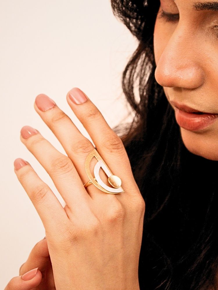 Viana Jewels Raya Dual Tone Adjustable Brass Ring-image-25