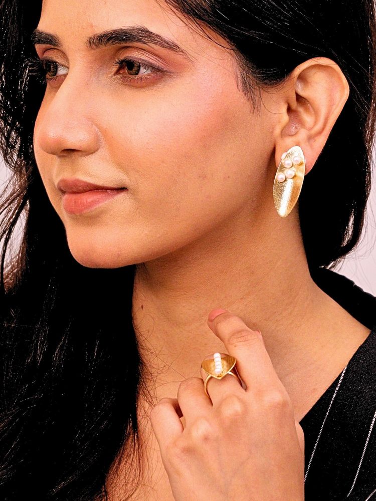 Viana Jewels Aarohi Brass and Pearl Stud Earrings-picture-14
