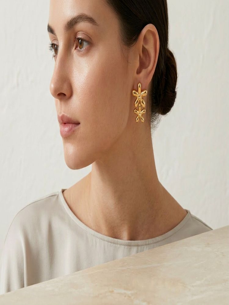 Jewelz Gold Tone Triple Flower Earrings-picture-28