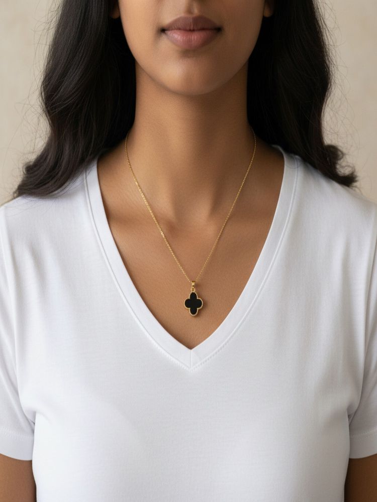Jewelz Gold Black Clover Pendant Necklace-picture-11
