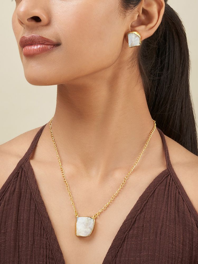 Teejh Ishaya White Natural Stone Jewellery Set-image-25