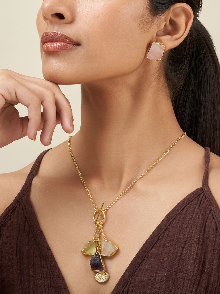 Teejh Zarika Multicolour Natural Stone Jewellery Set-image-49