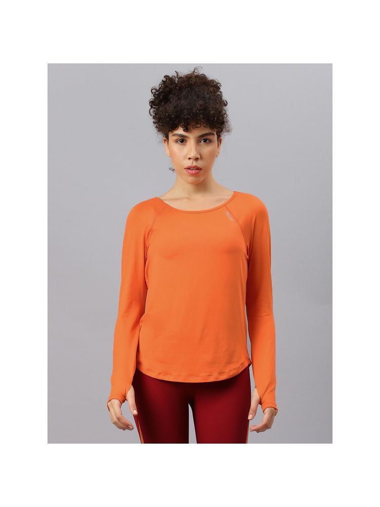 Fitkin Women Orange Round Neck Back Laser Cut T-Shirt-picture-24