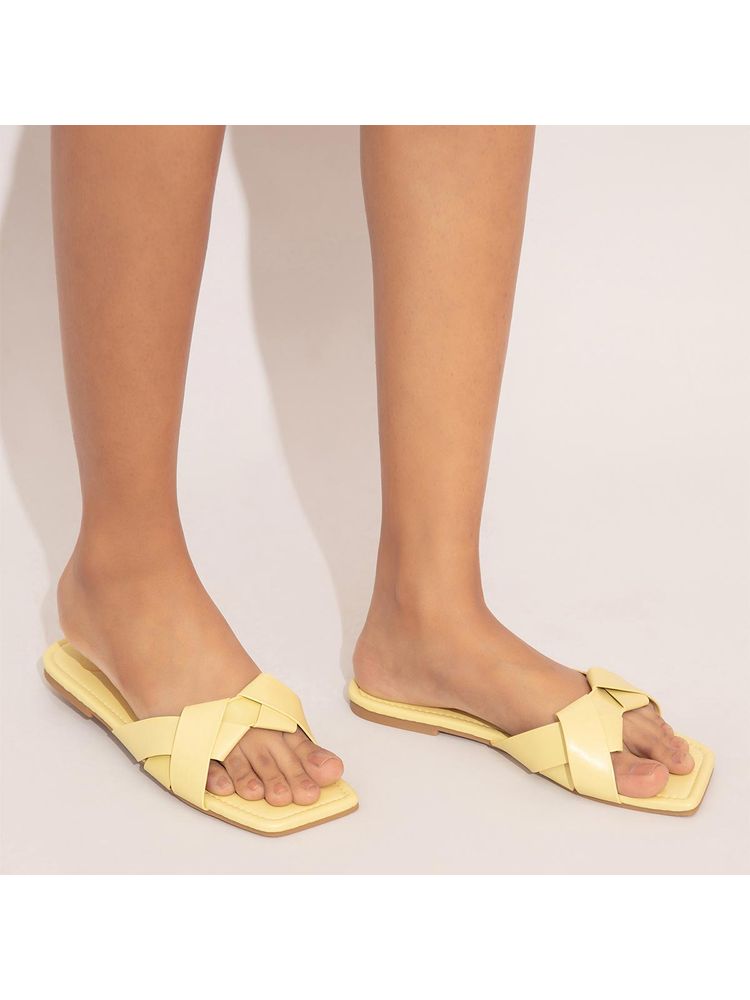 Twenty Dresses by Nykaa Fashion Yellow Overlap Square Flats-picture-15