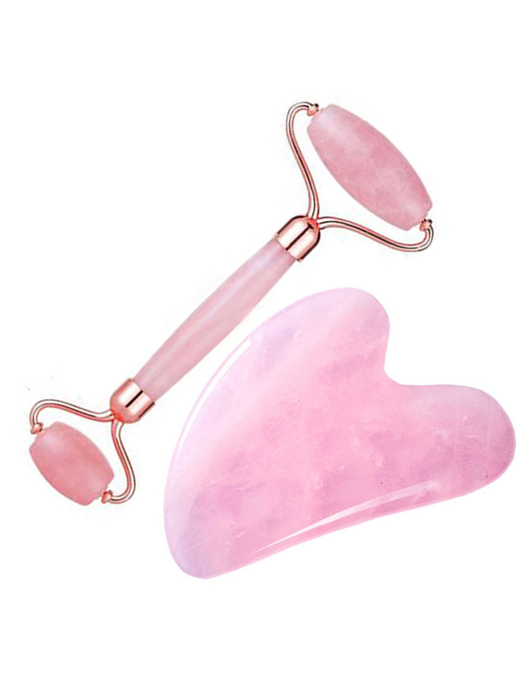 Le Marbelle Rose Quartz Roller & Gua Sha Massager Combo For Face, Neck, Dark Circles Under Eye Care