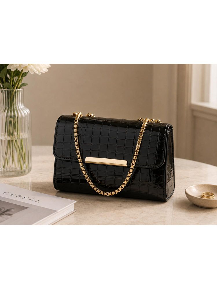 FARGO Croco Vegan Women's Handbag - Black (M)-picture-20
