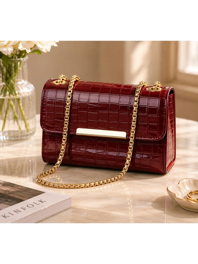 FARGO Croco Vegan Women's Handbag - Maroon (M)-picture-30