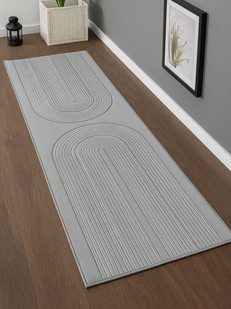OBSESSIONS Abstract Polyester Runner, 2.5x5 Feet Grey-picture-38