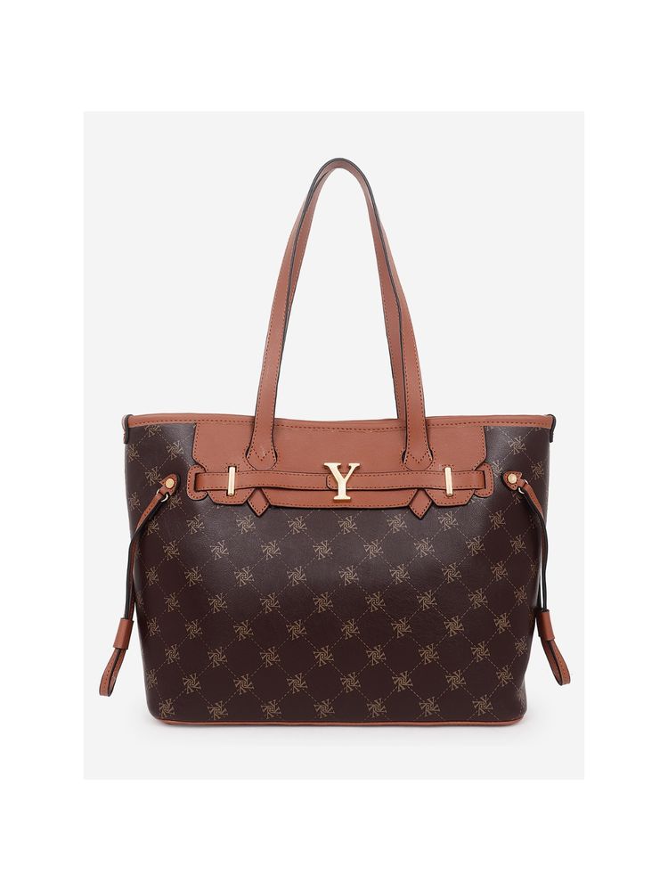 Yelloe Printed Tote Bag Brown Tan-picture-26