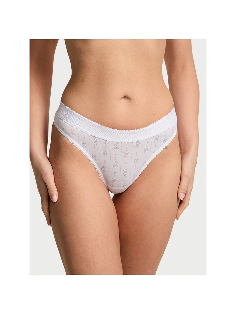 Victoria's Secret Cotton Logo Pointelle Thong Panty-image-4
