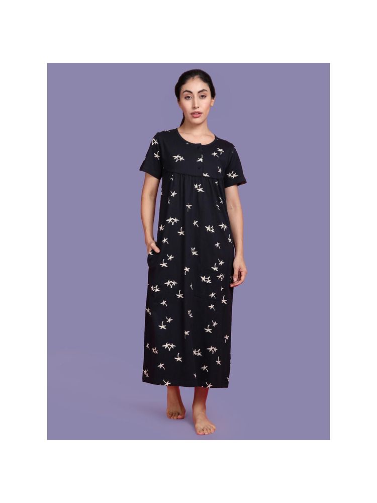 Kryptic Womens Black Printed Pure Cotton Maxi Nightdress-picture-11