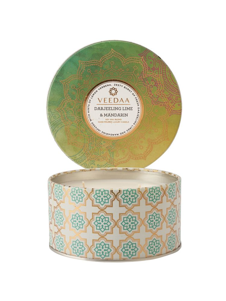 Veedaa Candles Darjeeling Lime & Mandarin 3 Wick Tin Scented Candle-picture-10