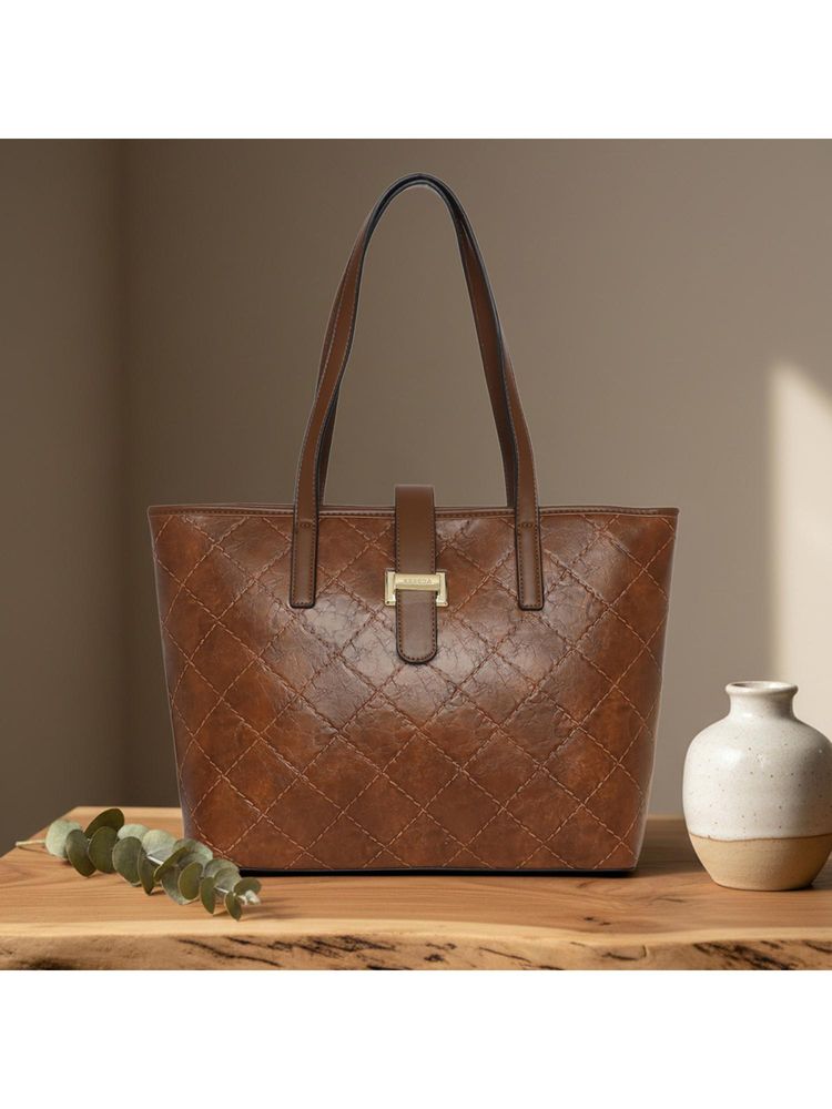ESBEDA Brown Color Elara Quilted Luxe Tote Bag (Large)-image-48