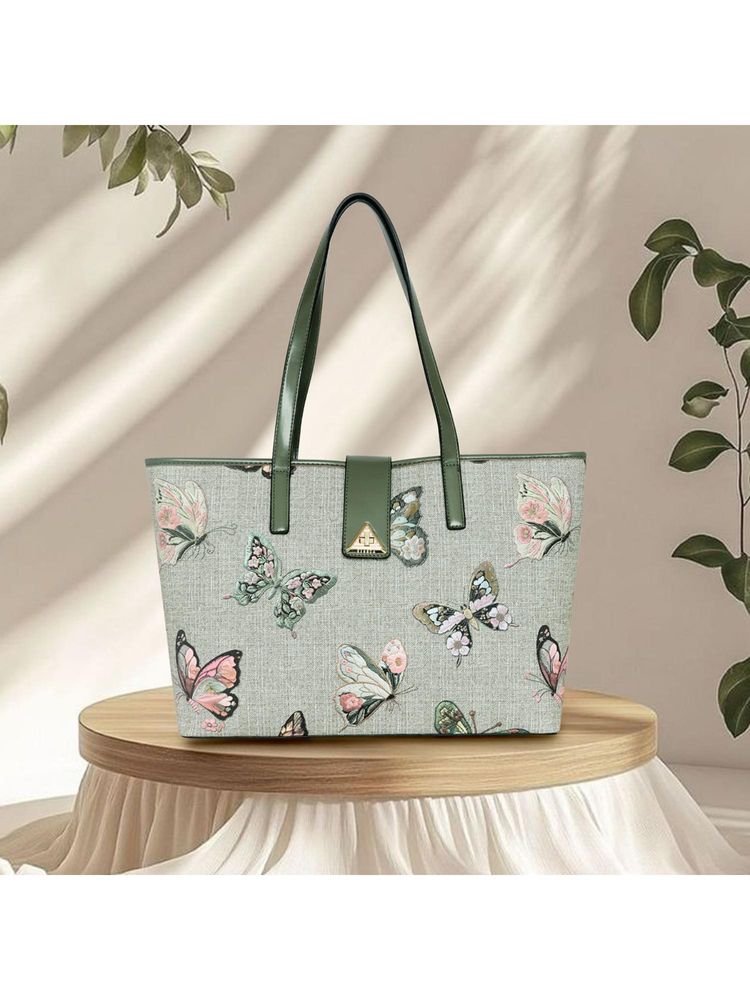 ESBEDA Green Color Butterfly Bloom Tote Bag (Large)-image-19