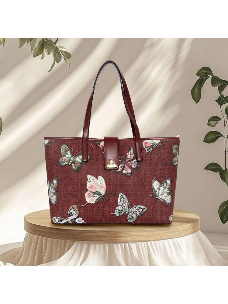 ESBEDA Maroon Color Butterfly Bloom Tote Bag (Large)-picture-36