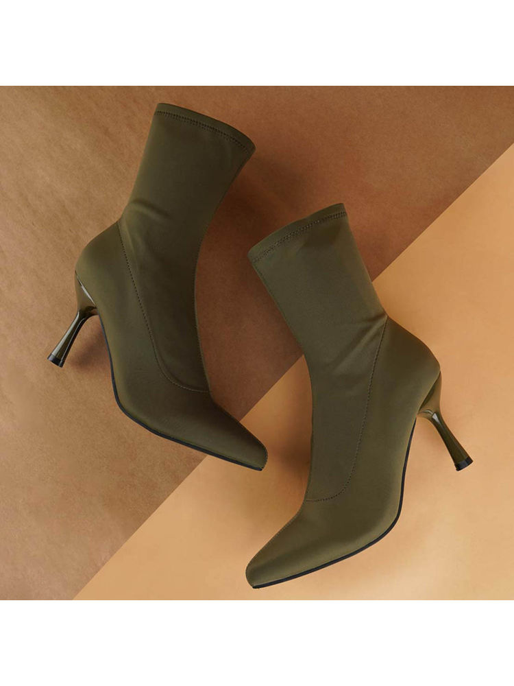 London Rag Grey Solid Mid Heel Sock Chelsea Boots-picture-36