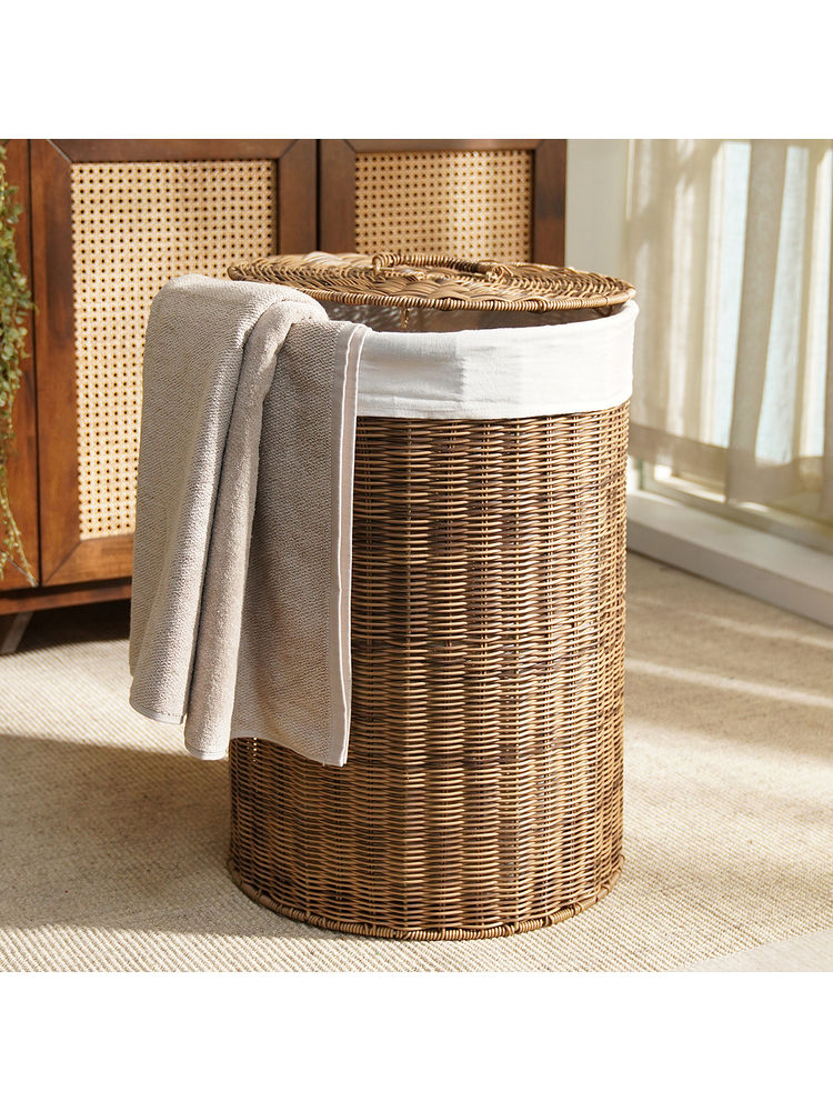 Pure Home + Living Round Heather Wicker Bin with Lid-image-4