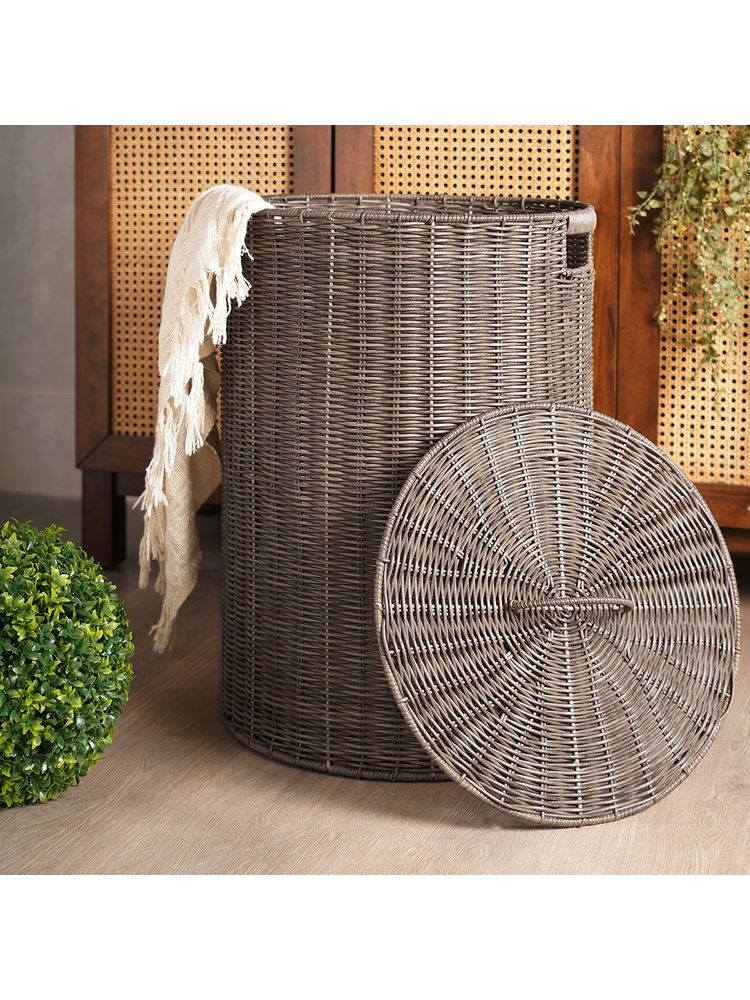 Pure Home + Living Brown Resin Wicker Laundry Basket with Lid-image-28