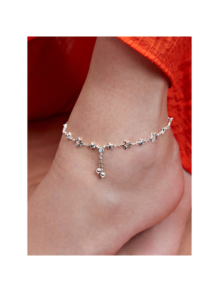 MINUTIAE Silver-Plated Motif Chain Anklet for Womens & Girls (M)-picture-11