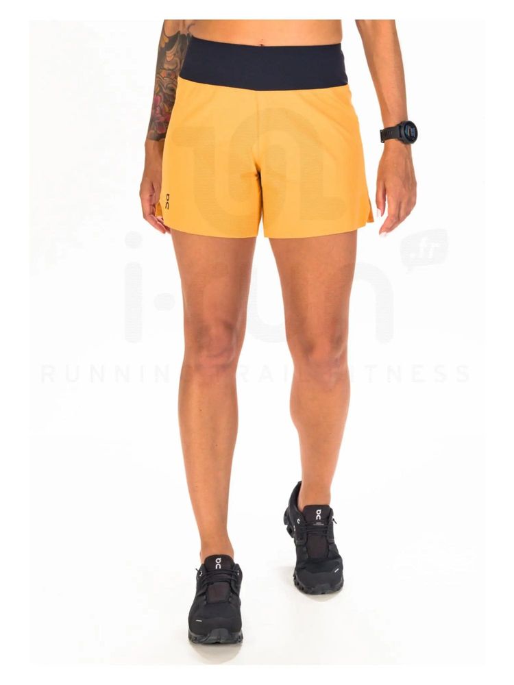 On Women Yellow Polyester Blend Sports Short