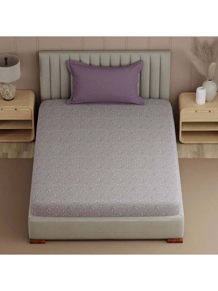 Boutique Living Valatie Purple Floral Single Bedsheet With Pillow Cover-image-5