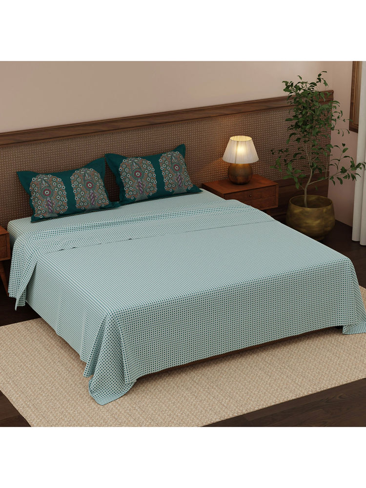 Boutique Living Heritage Walk Blue Ethnic Print King Bedsheet With Pillow Covers-image-12