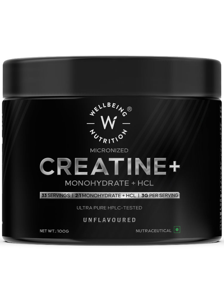 Wellbeing Nutrition Creatine Monohydrate + HCL, Enhanced Muscle Strength, Recovery, UnFlavoured