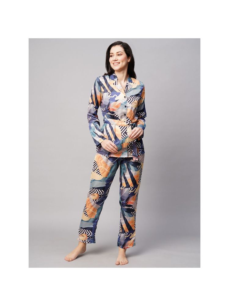 Drape In Vogue Womens Black Patch Print Satin Night Suit-image-33
