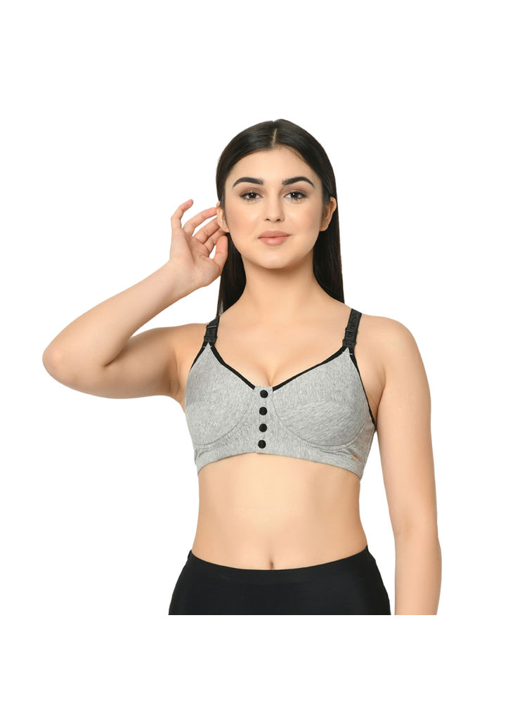 Mamma Presto Cotton Front Open Maternity Feeding Bra - Grey