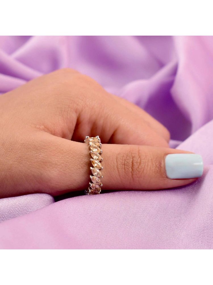 Salty Tangerine Yellow Leaf Silver Tennis Ring-image-29