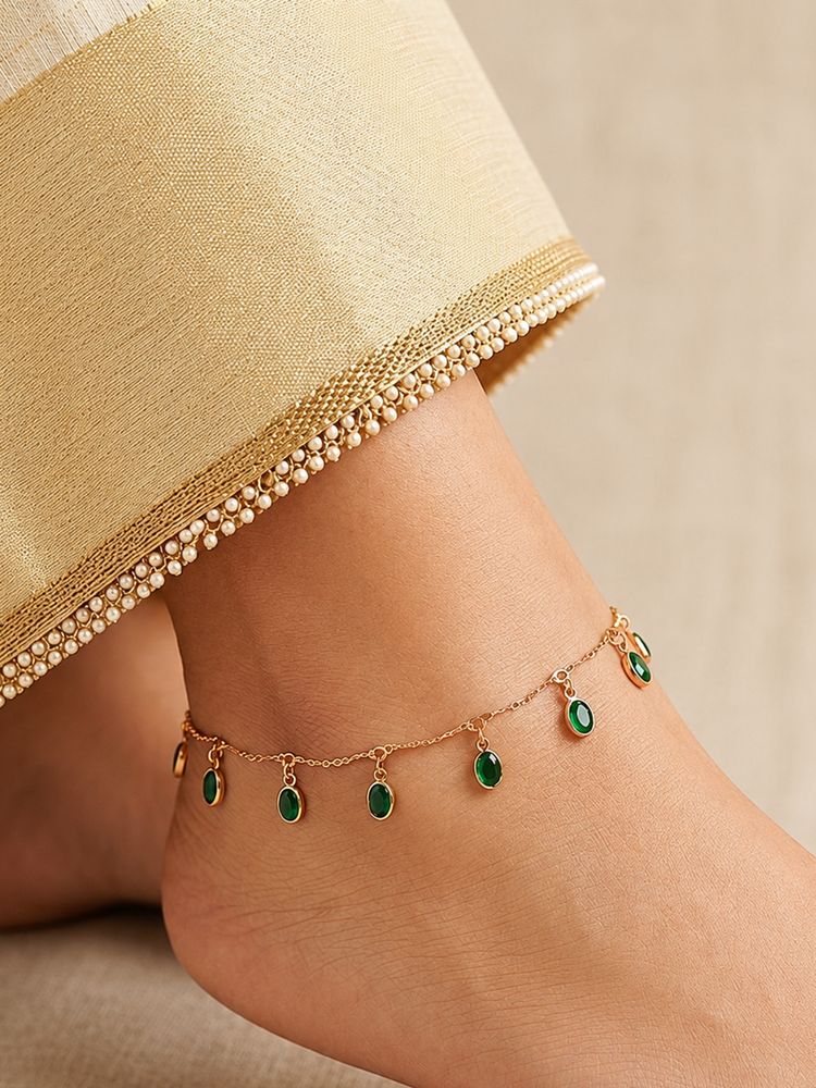 ARTKLIM Gold Green Crystal Charm Anklet for Women-image-1