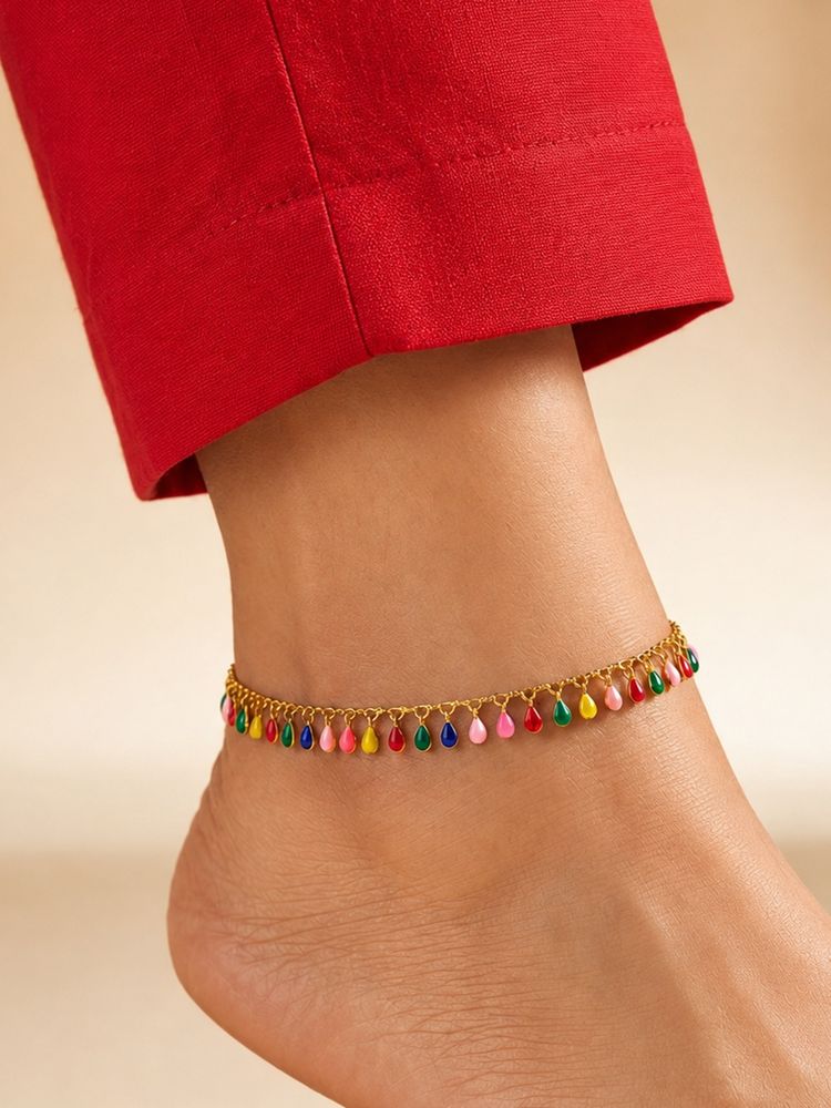 ARTKLIM Gold Multi-Color Beaded Anklet for Women-picture-23