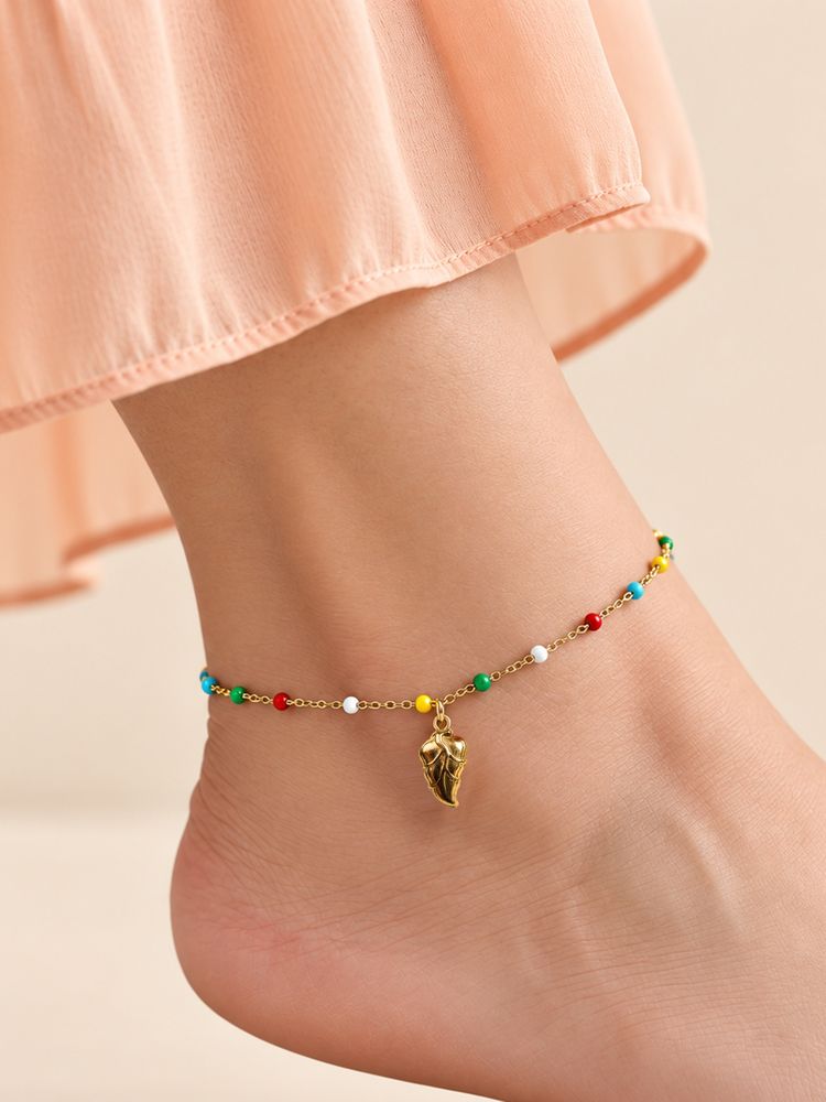 ARTKLIM Gold Leaf Multi-Color Charm Anklet for Women-picture-22