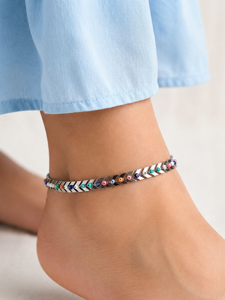 ARTKLIM Silver Evil Eye Chain Multi-Color Anklet for Women-picture-18