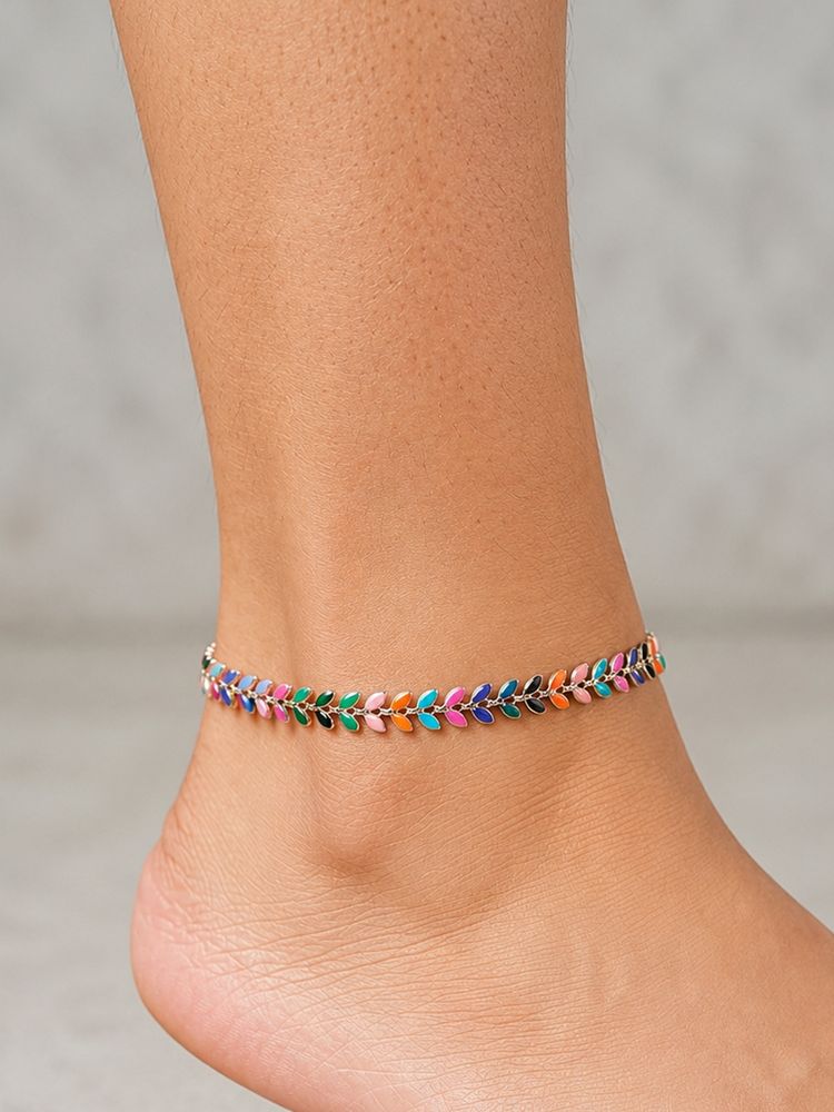 ARTKLIM Silver Multi-Color Leaf Anklet for Women-picture-21