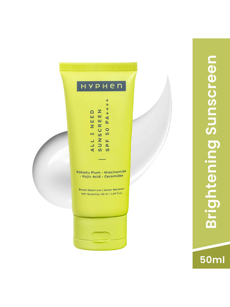 Hyphen All I Need Sunscreen SPF50 PA++++, Brightens -Niacinamide Vit C Rich Kakadu Plum