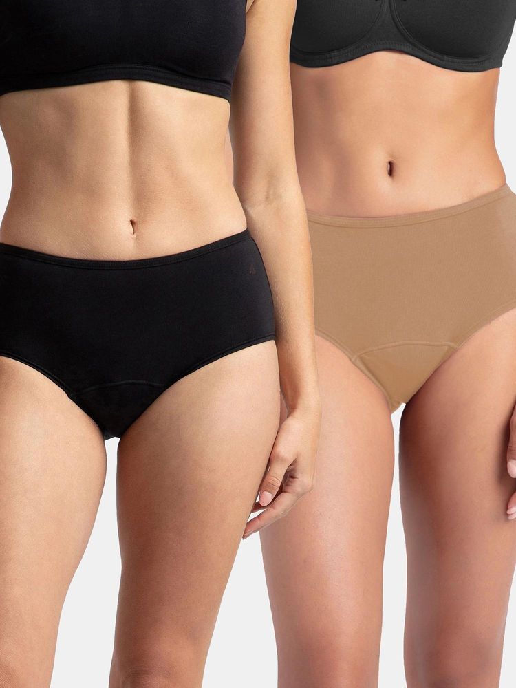 Jockey SW05 Women Cotton Elastane Period Panty - Black and Desert Taupe (Pack of 2)-image-31