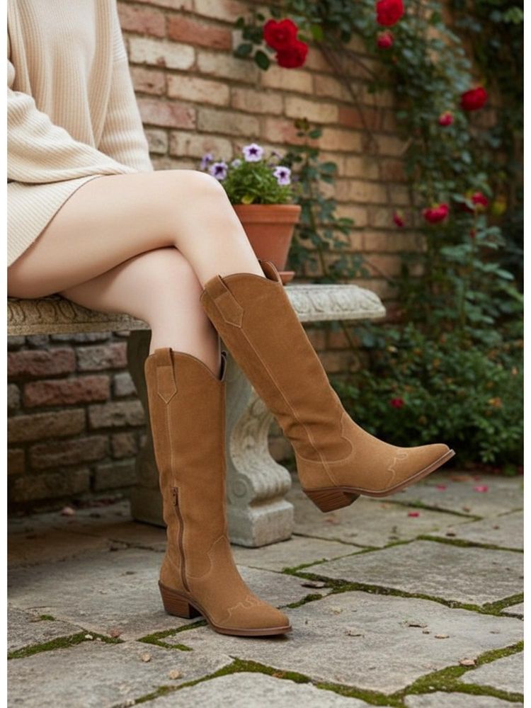 Alberto Torresi Women Tan Suede Leather Western Casual Boots-picture-22