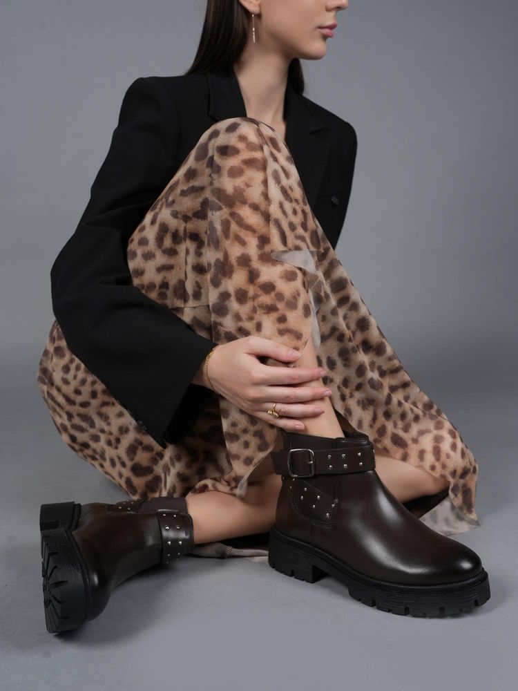 Drop Bold Brown Studded Chunky Chelsea Boots for Women-picture-27