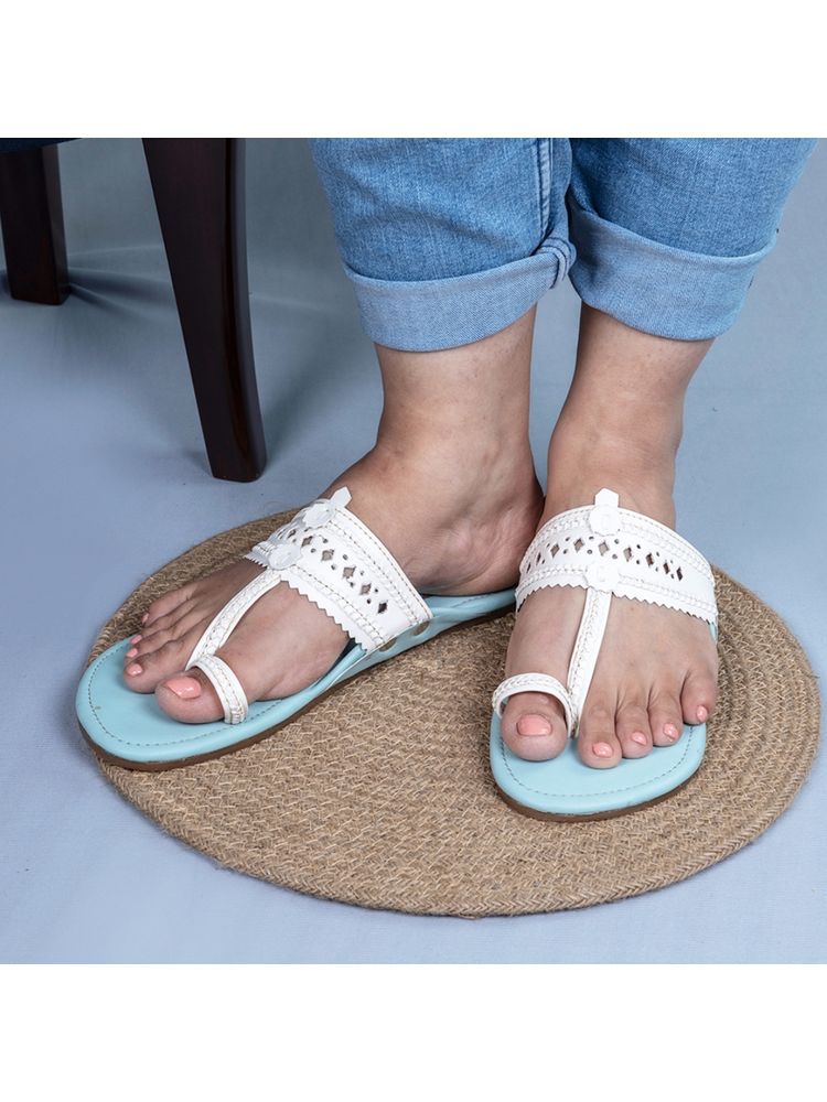 The Madras Trunk Blue White Kolhapuris