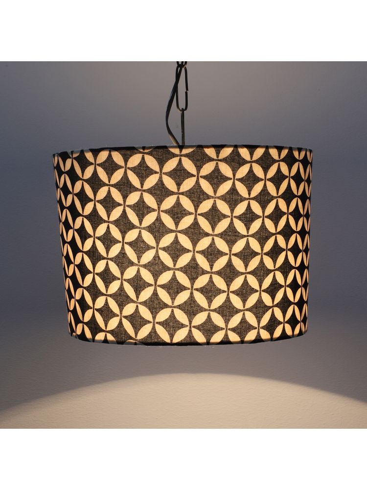 Tu Casa Black Geometric Print Fabric Glow Pendent Light Hanging Lamp For Bedroom-image-48