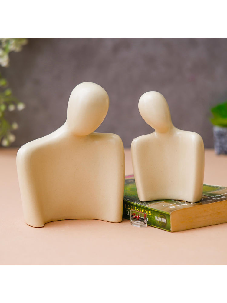 eCraftIndia White Ceramic Couple Statue Home Decor Items Showpiece (Pack Of 2)-image-8