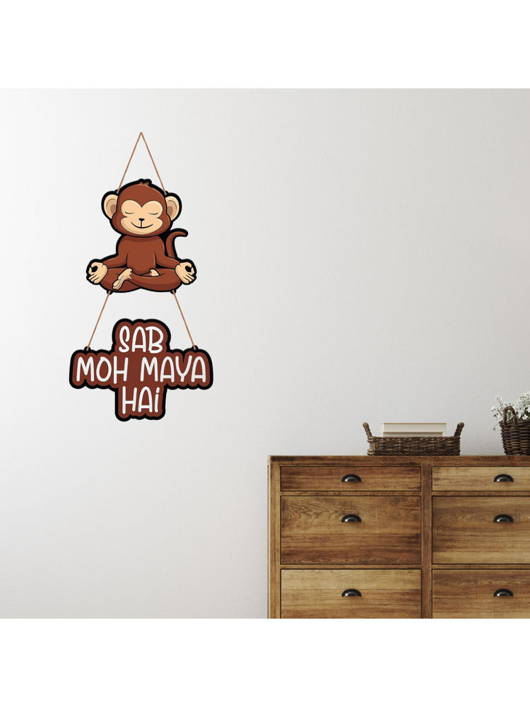 eCraftIndia Sab Moh Maaya Hai Quirky Monkey Decorative Wooden Wall Hanging Decor-image-48