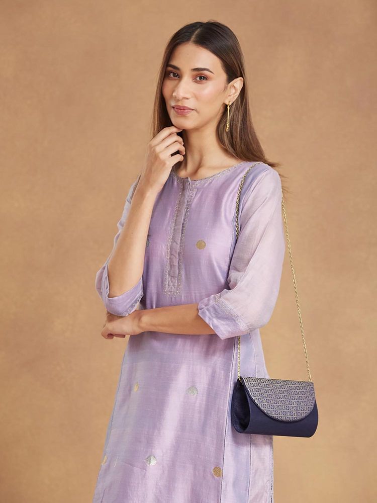 fabindia fashion Fabindia Women Navy Blue Polyester Woven Clutch-picture-14