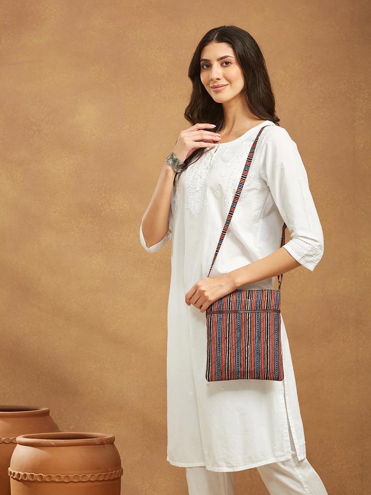 Fabindia Women Multi-Color Ajrakh Printed Sling Bag-image-16