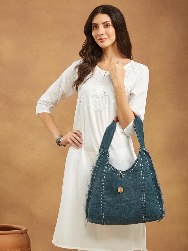 fabindia fashion Fabindia Women Blue Jute Shoulder Bag-picture-38