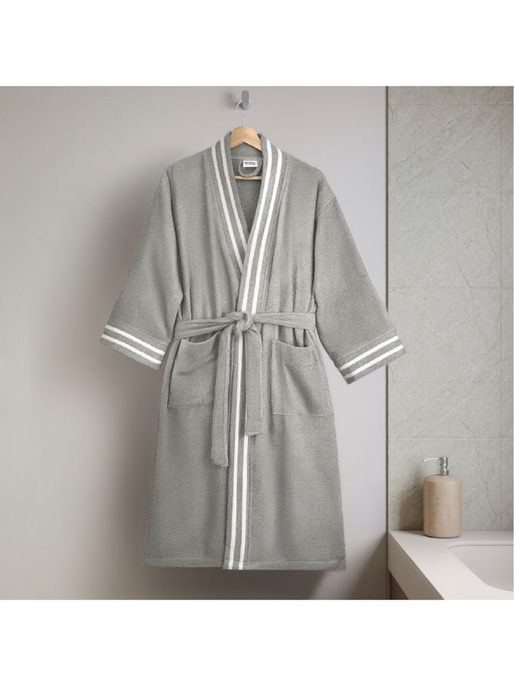 SPACES Grey Airsoft Cotton 300 Gsm Dobby Plain Bath Robe-picture-24