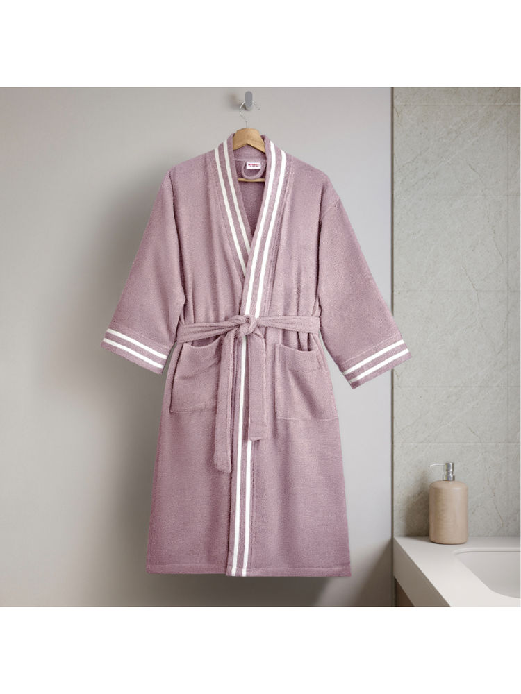SPACES Purple Airsoft Cotton 300 Gsm Dobby Plain Bath Robe-image-7
