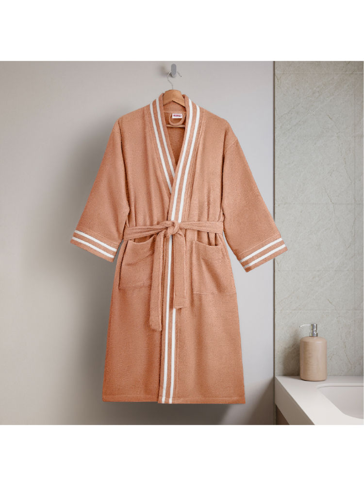 SPACES Brown Airsoft Cotton 300 Gsm Dobby Plain Bath Robe-picture-12