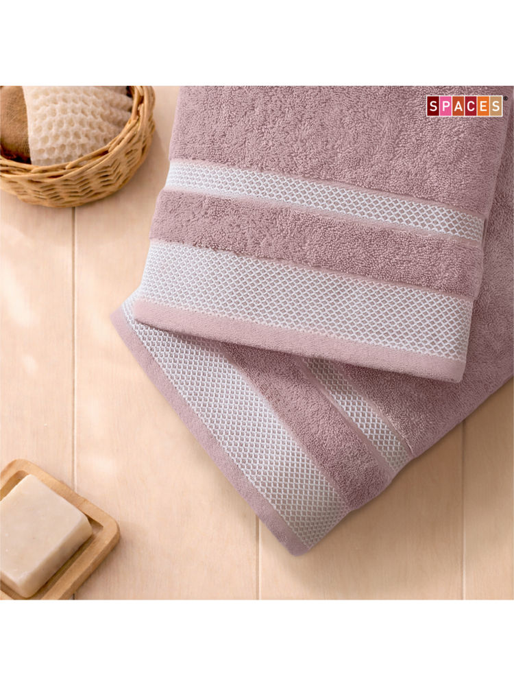 SPACES Pink Hygro Cotton 600 Gsm Dobby Weave Solid Premium Bath Towels-picture-15